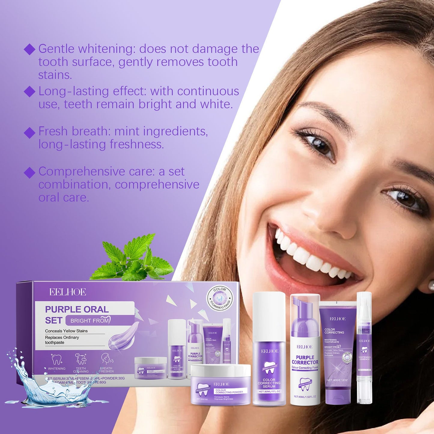 Eelhoe Purple Toned Teeth Set Clean Teeth Breath Care Mouth Clean