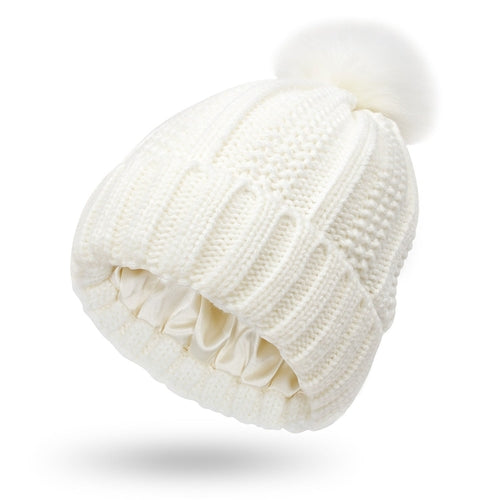 Fashion Stretchy Satin Lined Skull Knit Hats Beanie Hat For Women Faux