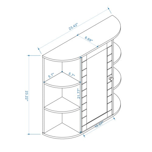Wall-mounted Bathroom Cabinet With Mirrored Door, 6 Open Shelves, 3