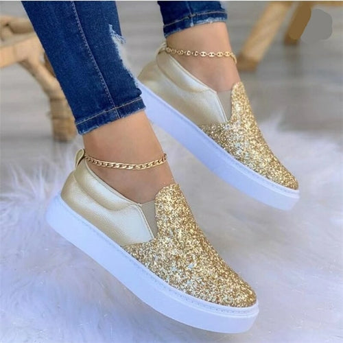 Moccasins Crystal Flat Female Loafers Shoes Gold/Black/Rose Gold