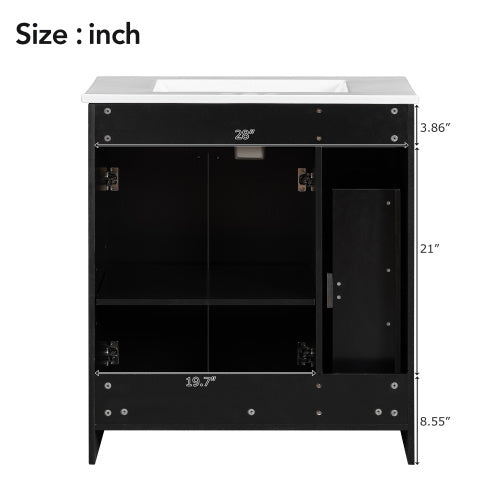 30 Inches  Black Bathroom Vanity With Ceramic Sink Combo, Rich Storage