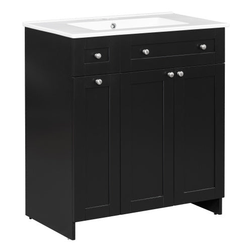 30 Inches  Black Bathroom Vanity With Ceramic Sink Combo, Rich Storage